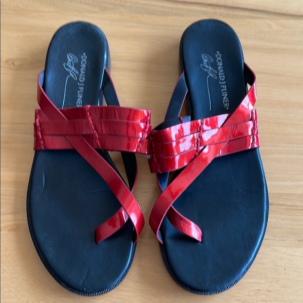 Donald J. Pliner Red and Black Sandals Crisscross Design